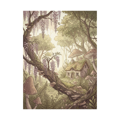 Summer Wisteria Mushroom Illustration Wall Art Print | Rustic Decor