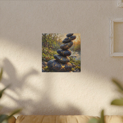 Spring River Stones Gold Repair Canvas Art | Healing Decor
