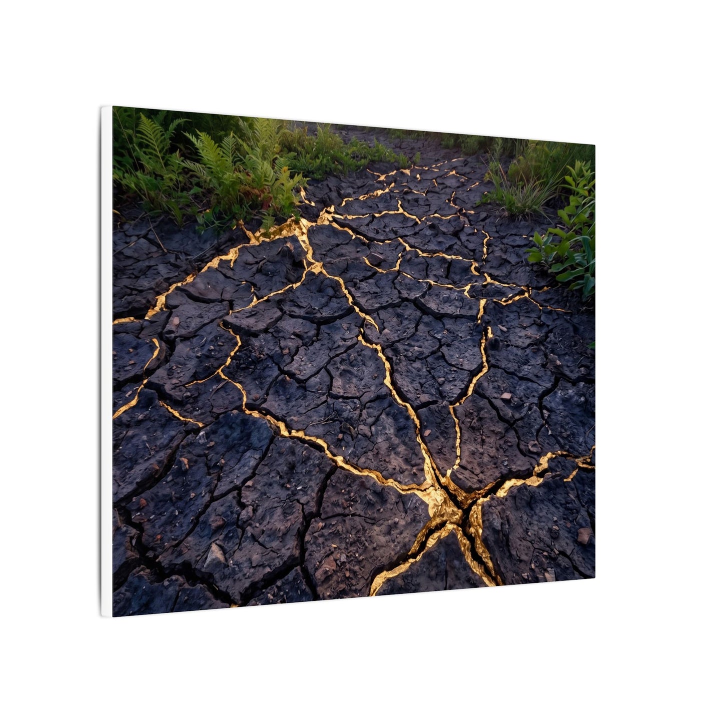 Cracked Earth Canvas Art | Summer Kintsugi Crackle Gold Art