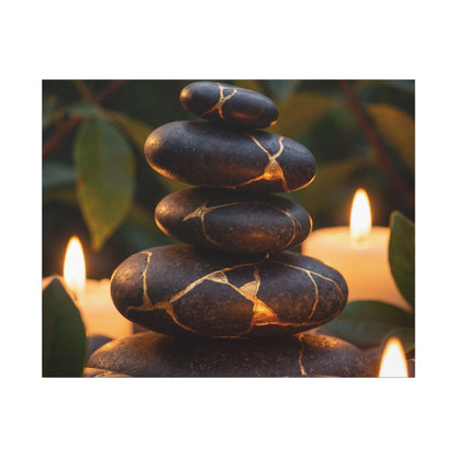 Summer River Stones Gold Vein Canvas Art | Philosophical Decor