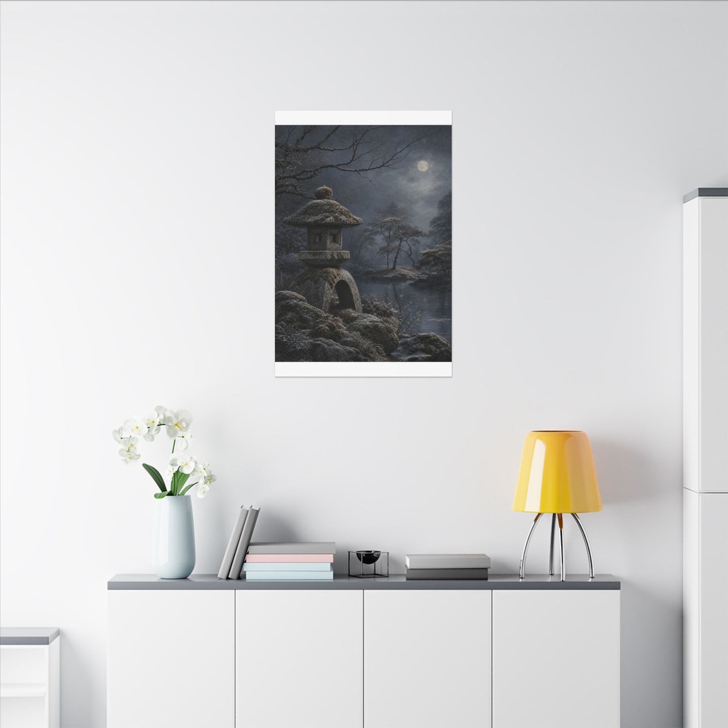 Stone Lantern Canvas Art | Winter Japandi Japanese Pattern Art