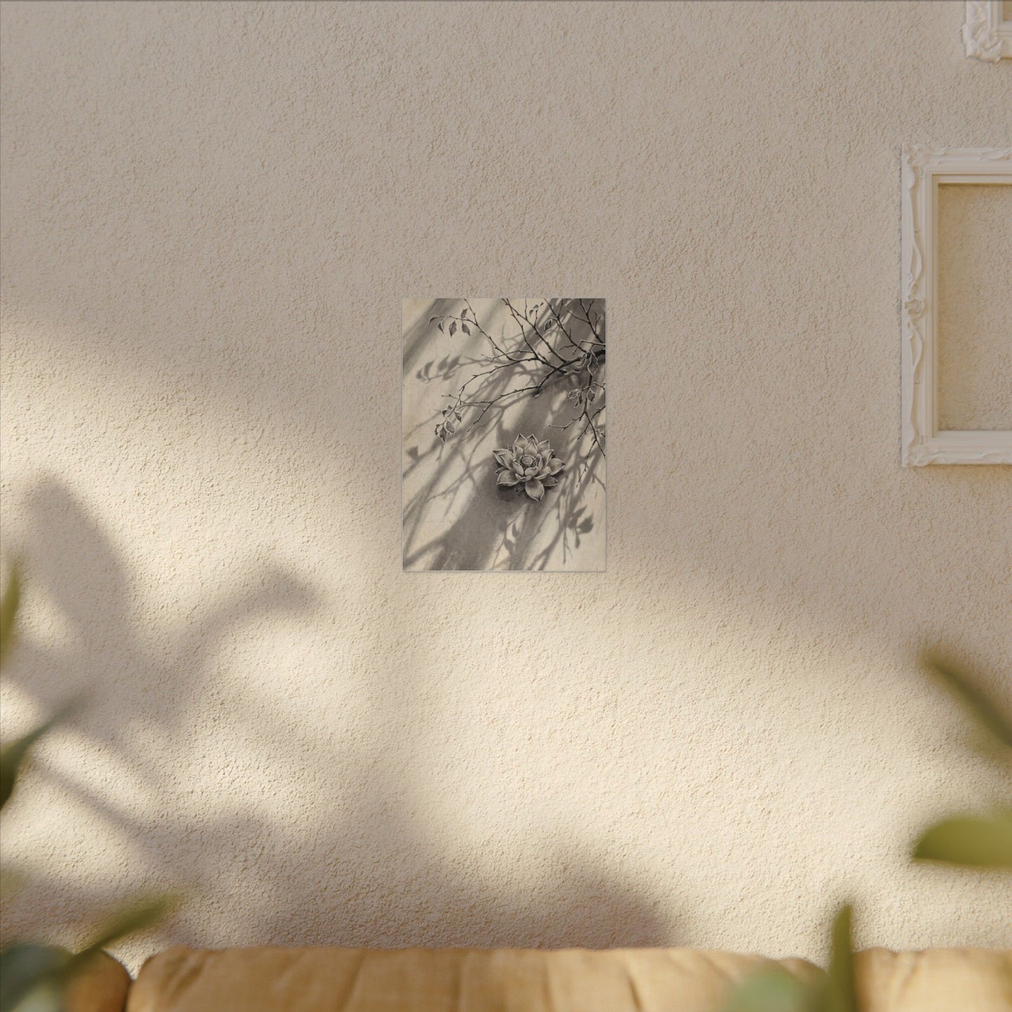 Winter Lotus Flower Sumi E Canvas Art | Contemplative Decor
