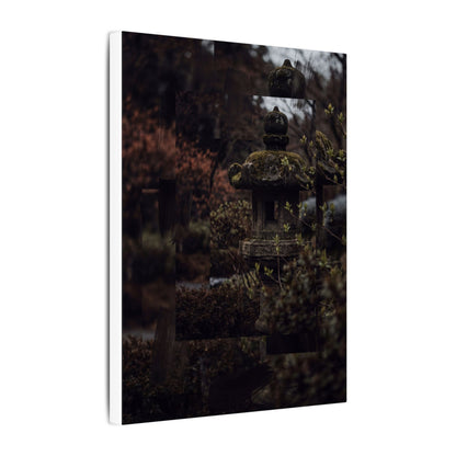 Stone Lantern Spring Canvas Art | Dark Japandi Bold Design