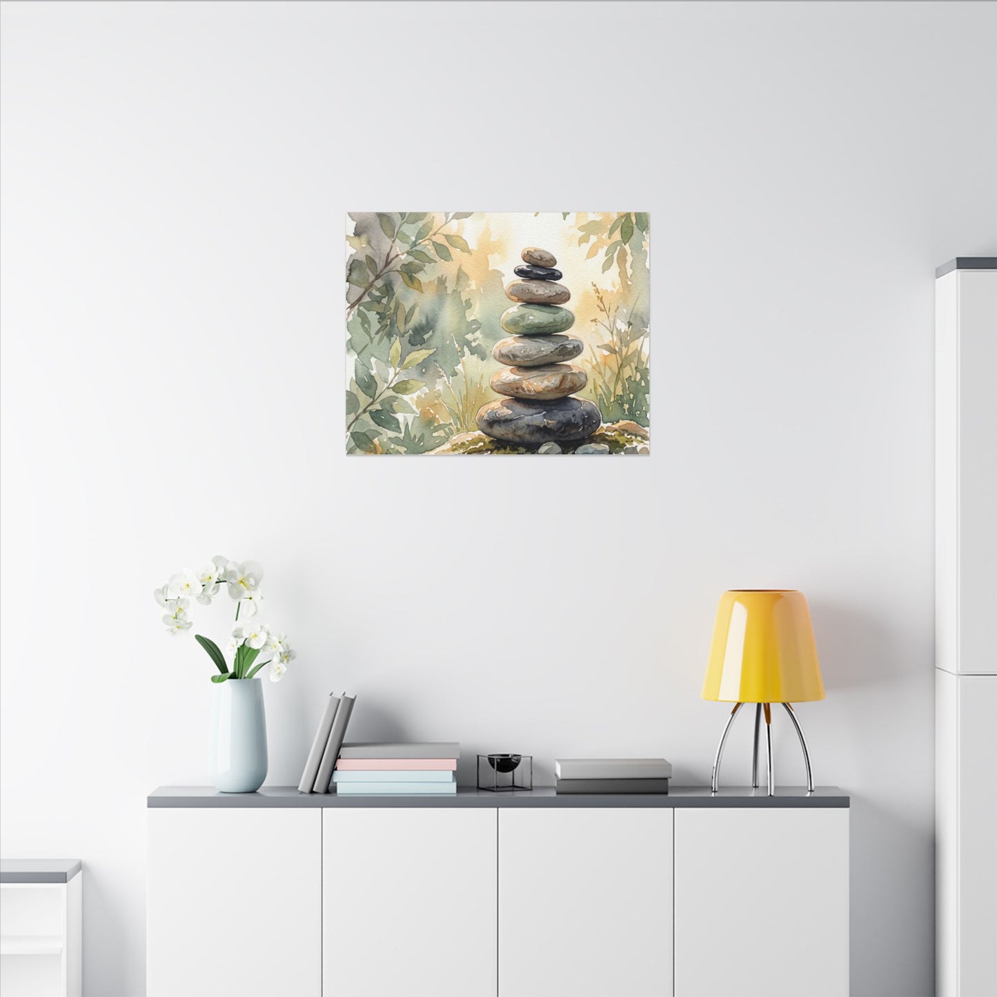 Golden Hour River Stones Canvas Art - Japandi Mono No Aware