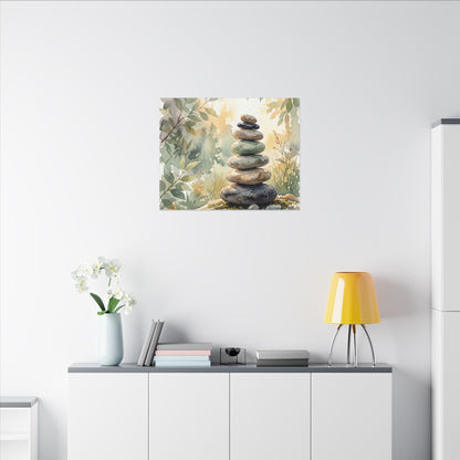 Golden Hour River Stones Canvas Art - Japandi Mono No Aware