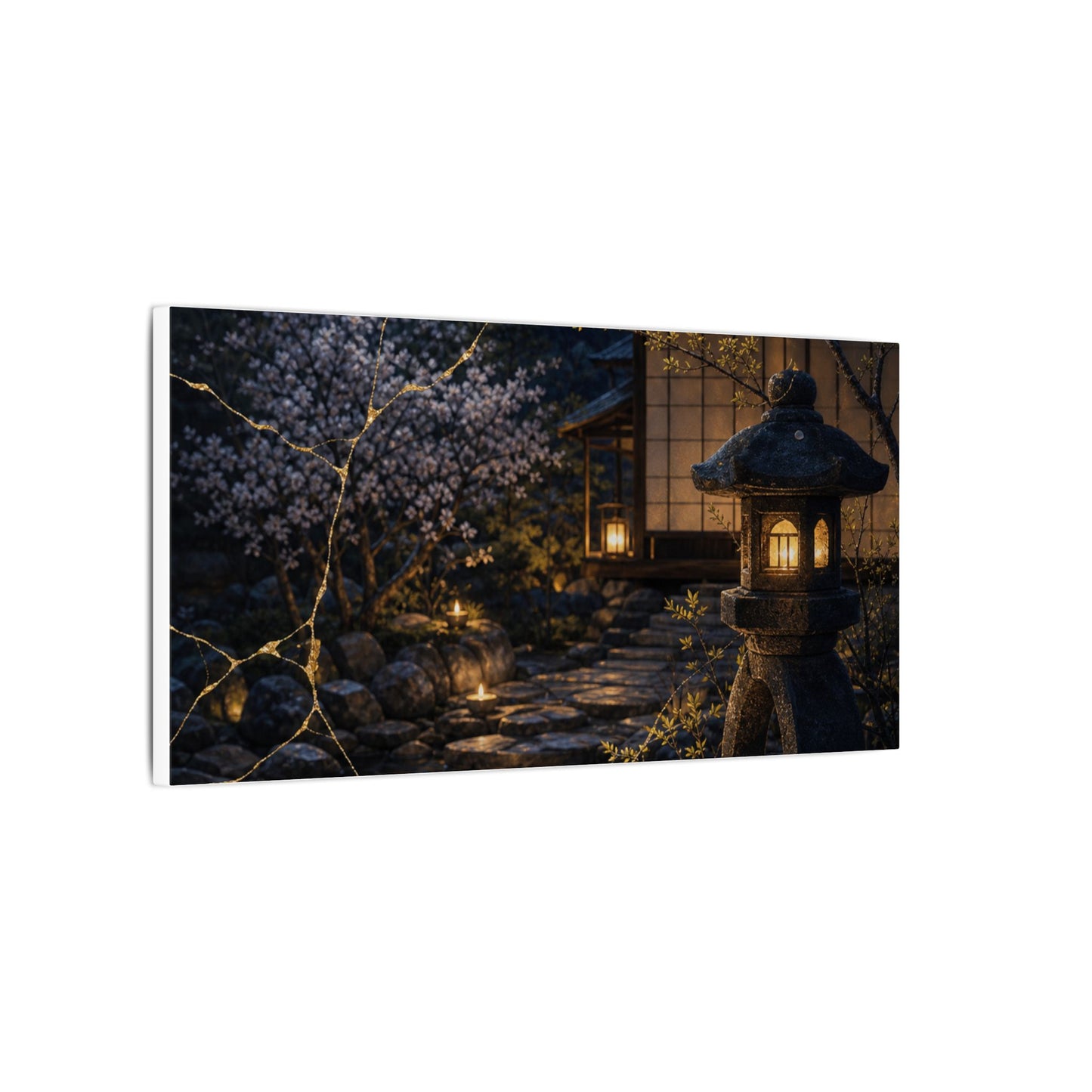 Seijaku Moonlit Garden Canvas Art - Kintsugi Gold Vein
