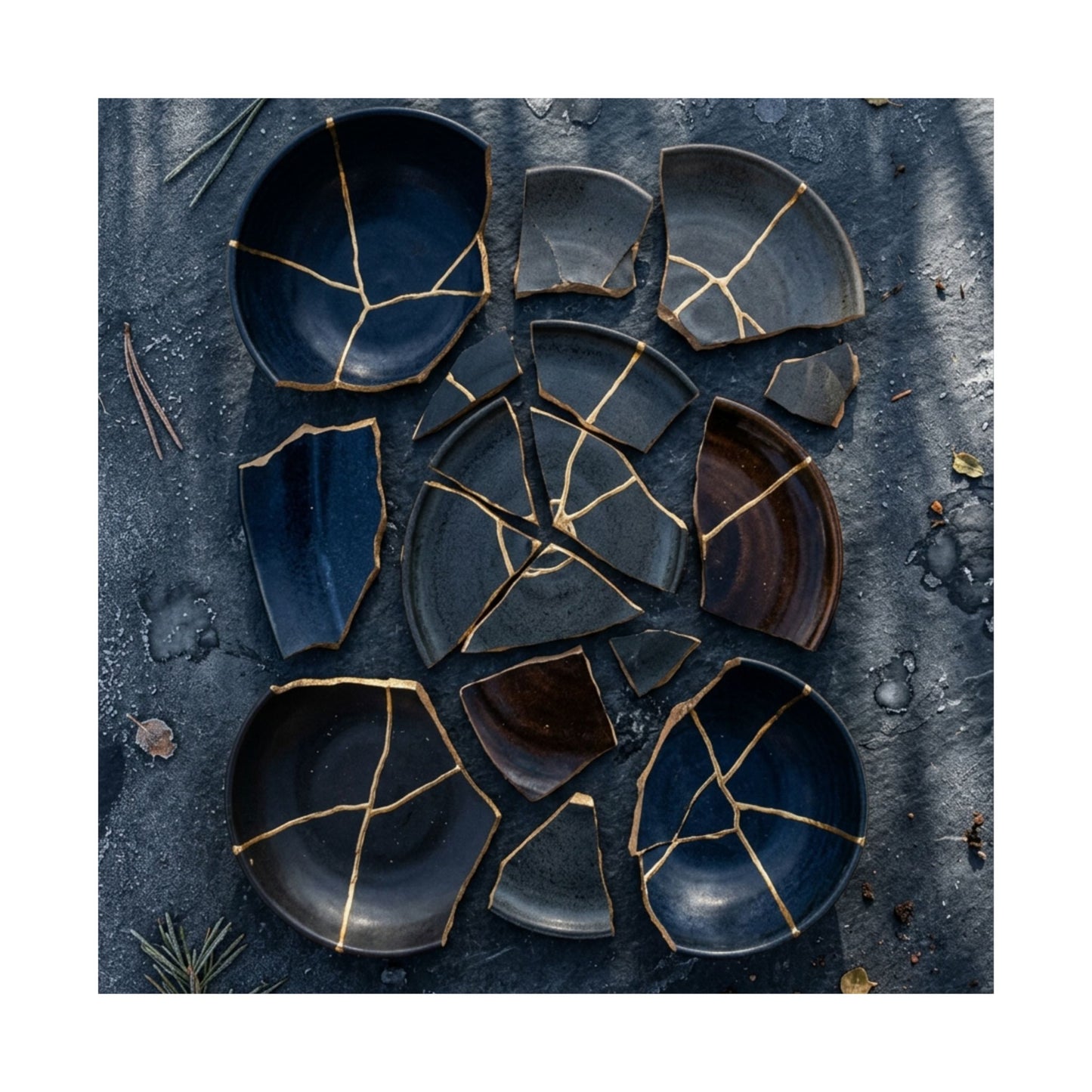 Broken Pottery Wall Art Print | Winter Dark Japandi Shadow Zen Art