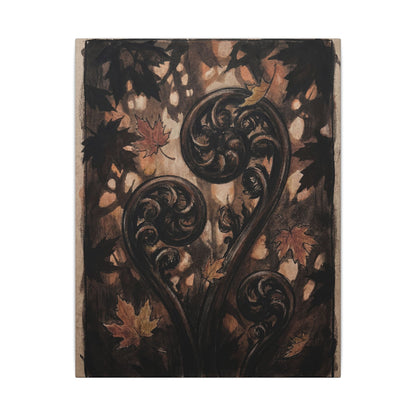 Mono No Aware Fern Unfurling Canvas Art - Dark Japandi Charcoal Ink