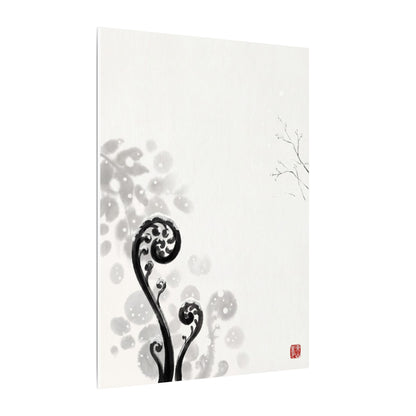 Winter Fern Unfurling Ukiyo E Inspired Canvas Art | Peaceful Decor