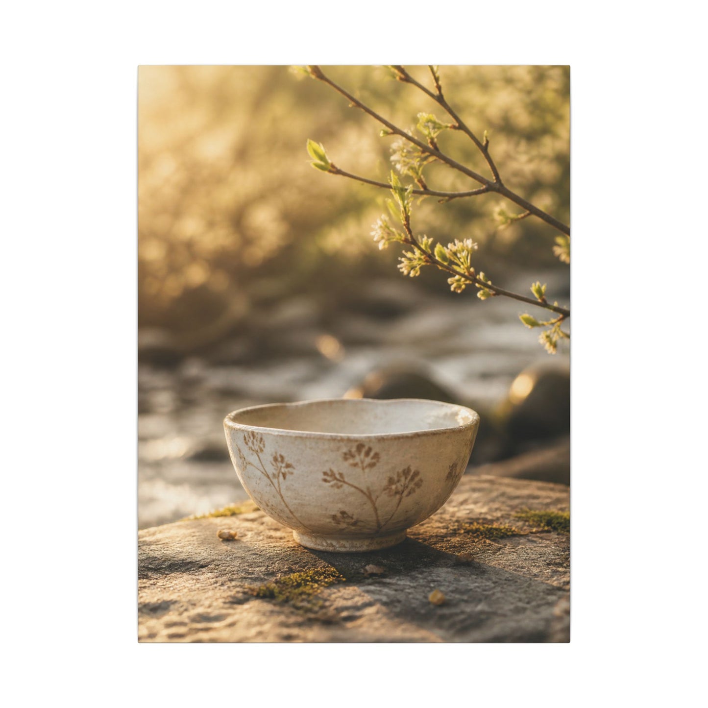 Neutral Ceramic Bowl Canvas Art - Japanese Pattern Japandi