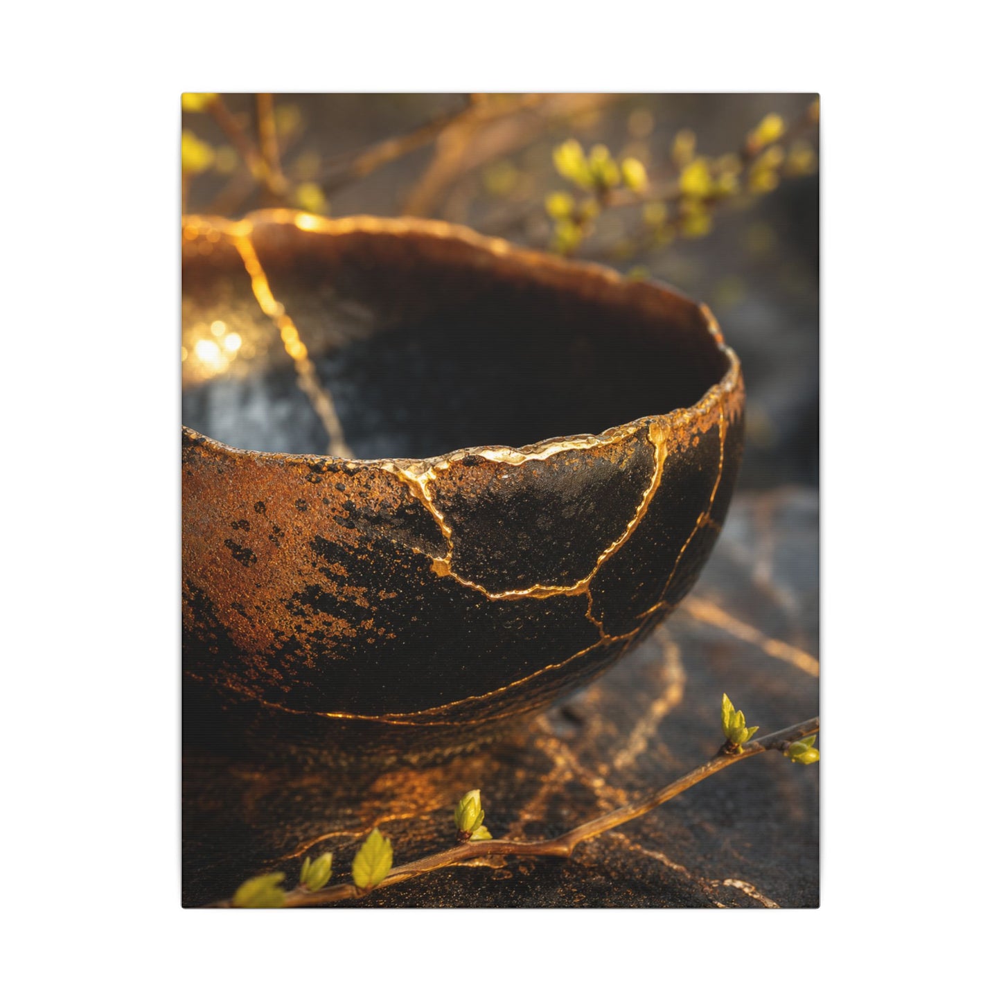 Kintsugi Ceramic Bowl in Golden Hour | Gold Vein Canvas Art