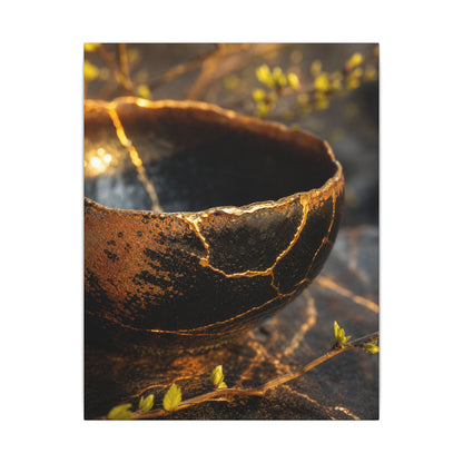 Kintsugi Ceramic Bowl in Golden Hour | Gold Vein Canvas Art