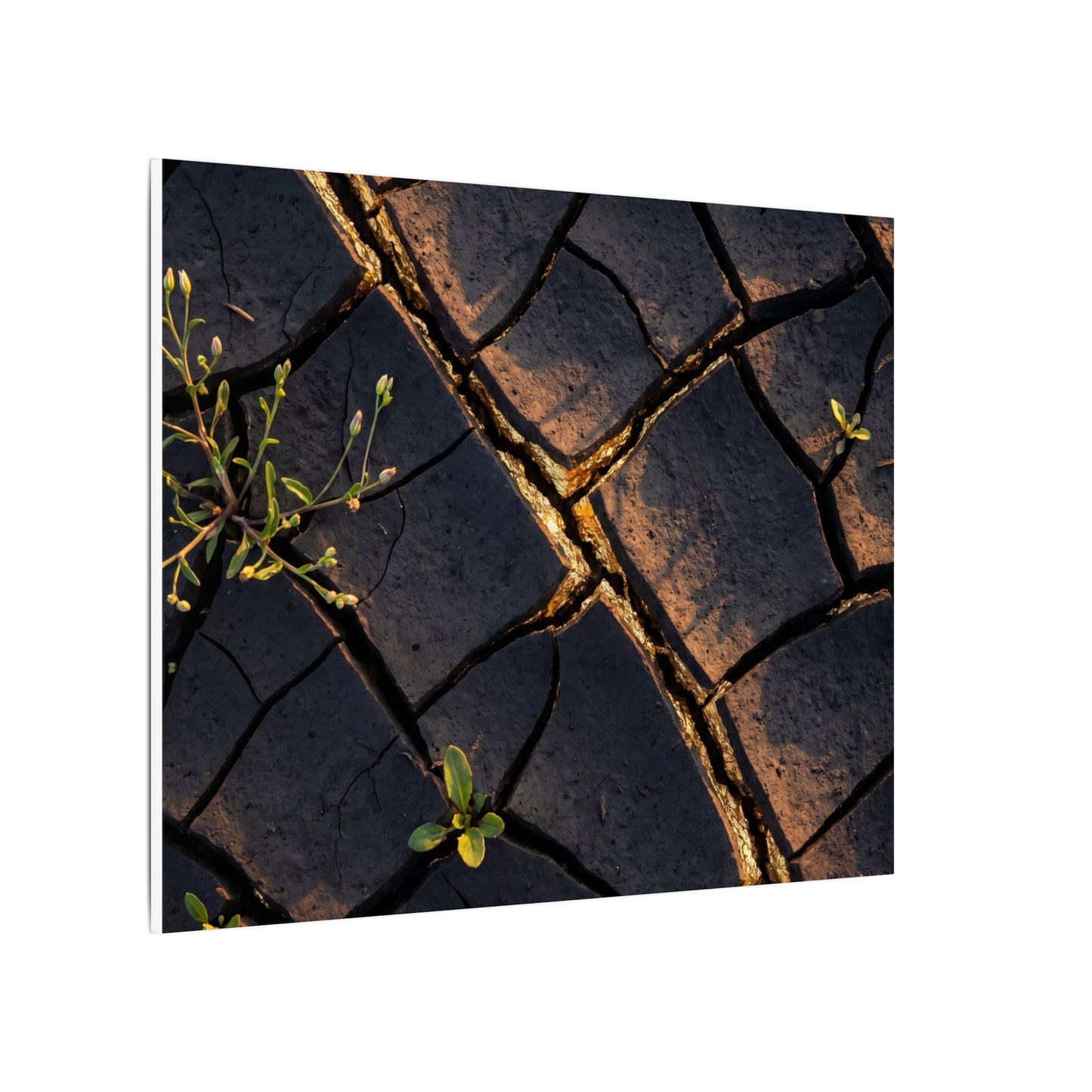 Kintsugi Cracked Earth in Golden Hour | Gold Vein Canvas Art