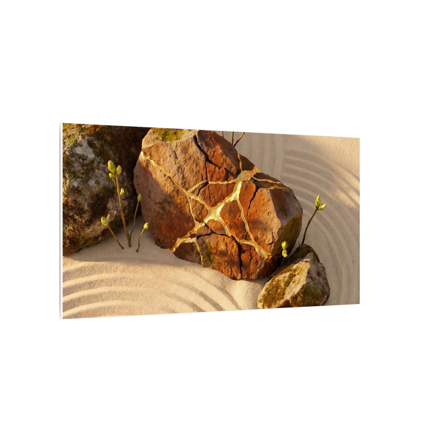 Kanso Rock Garden Canvas Art - Kintsugi Crackle Gold