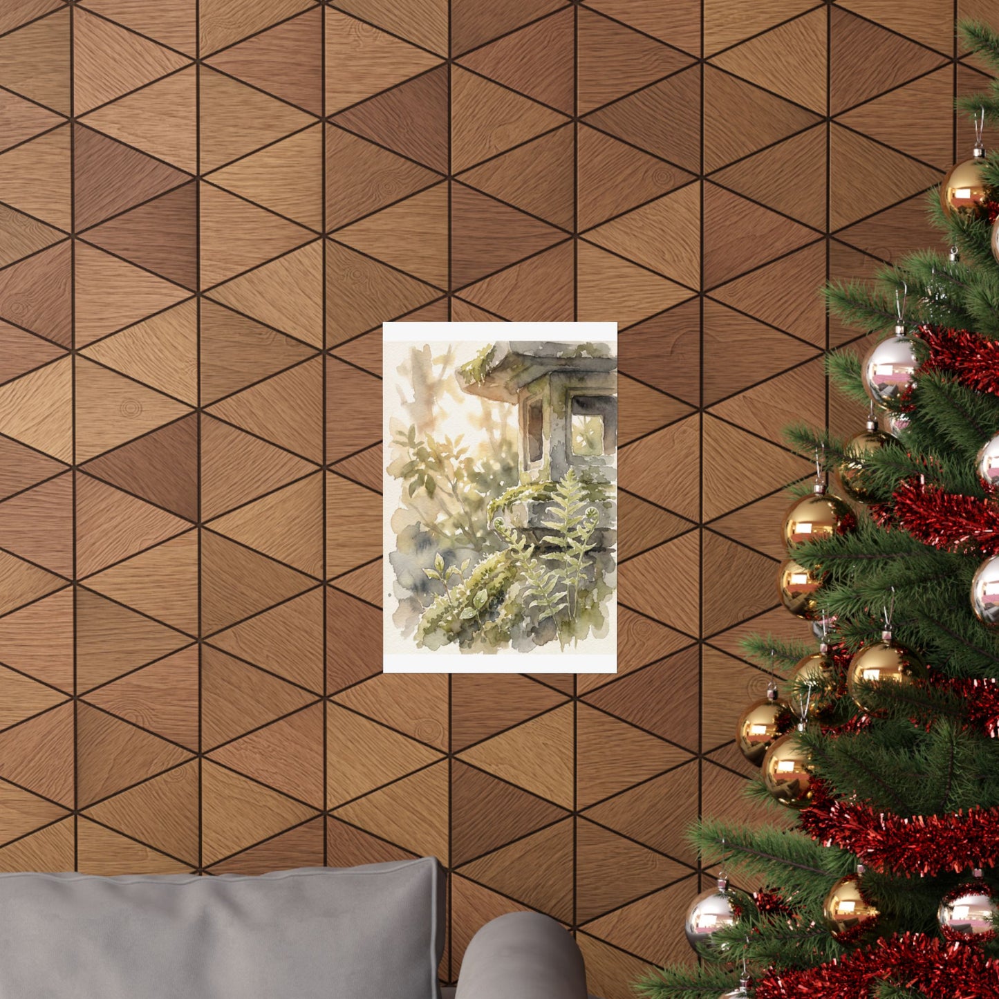 Seijaku Stone Lantern Wall Art Print - Japandi Watercolor