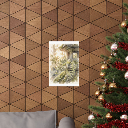 Seijaku Stone Lantern Wall Art Print - Japandi Watercolor