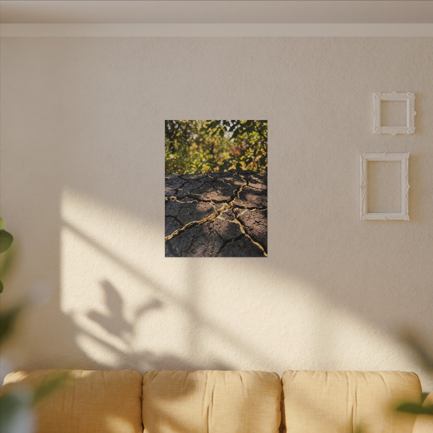 Shibui Cracked Earth Canvas Art - Kintsugi Gold Repair