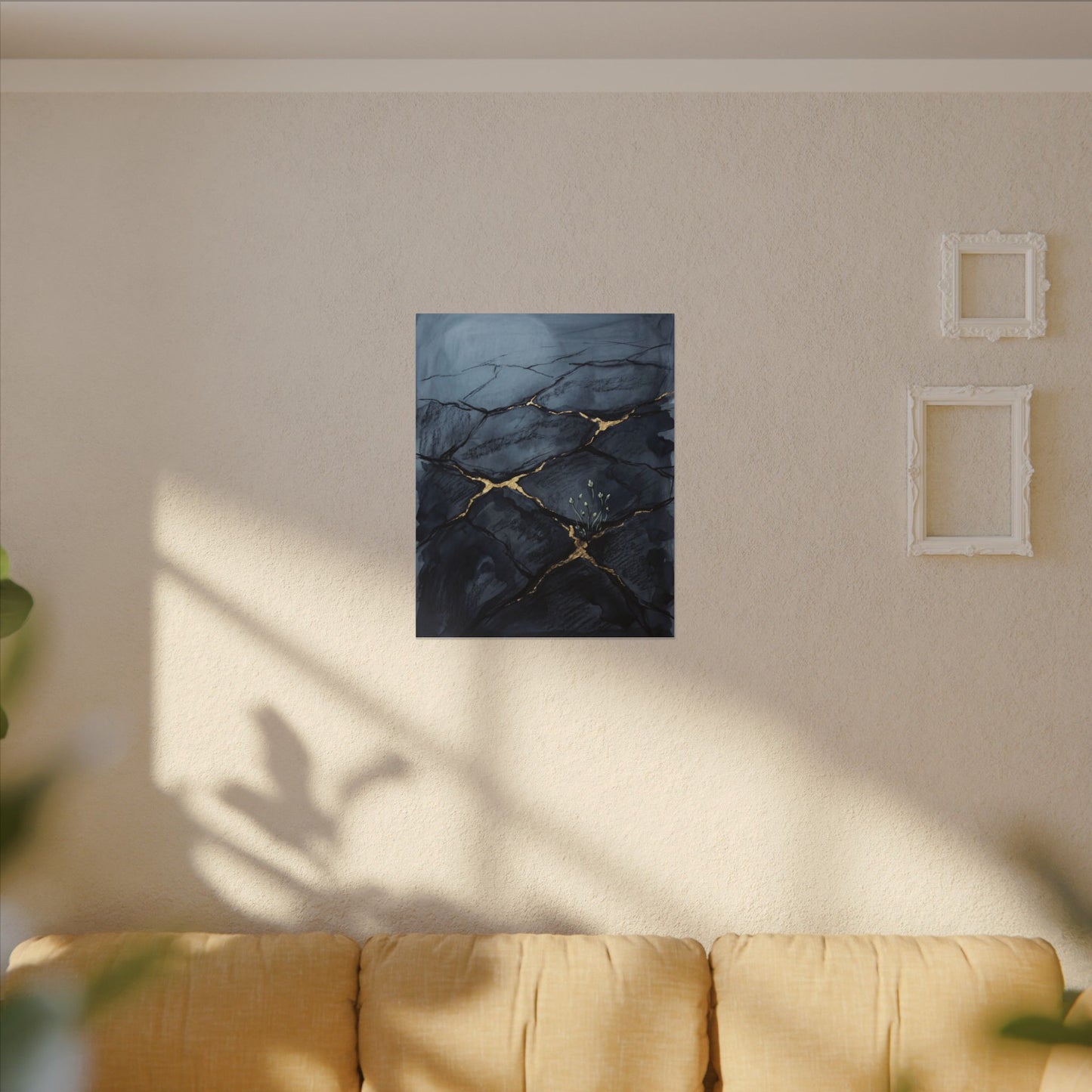 Mono No Aware Cracked Earth Canvas Art - Dark Japandi Charcoal Ink