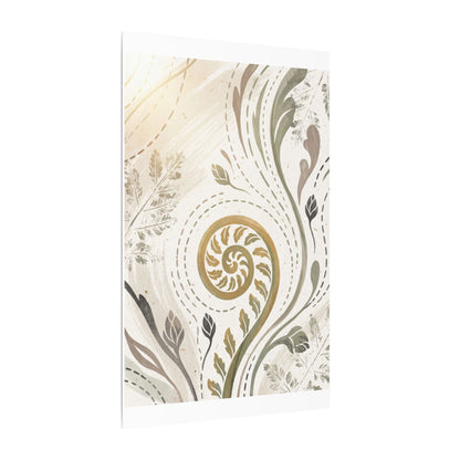 Japandi Fern Unfurling in Golden Hour | Japanese Pattern Canvas Art