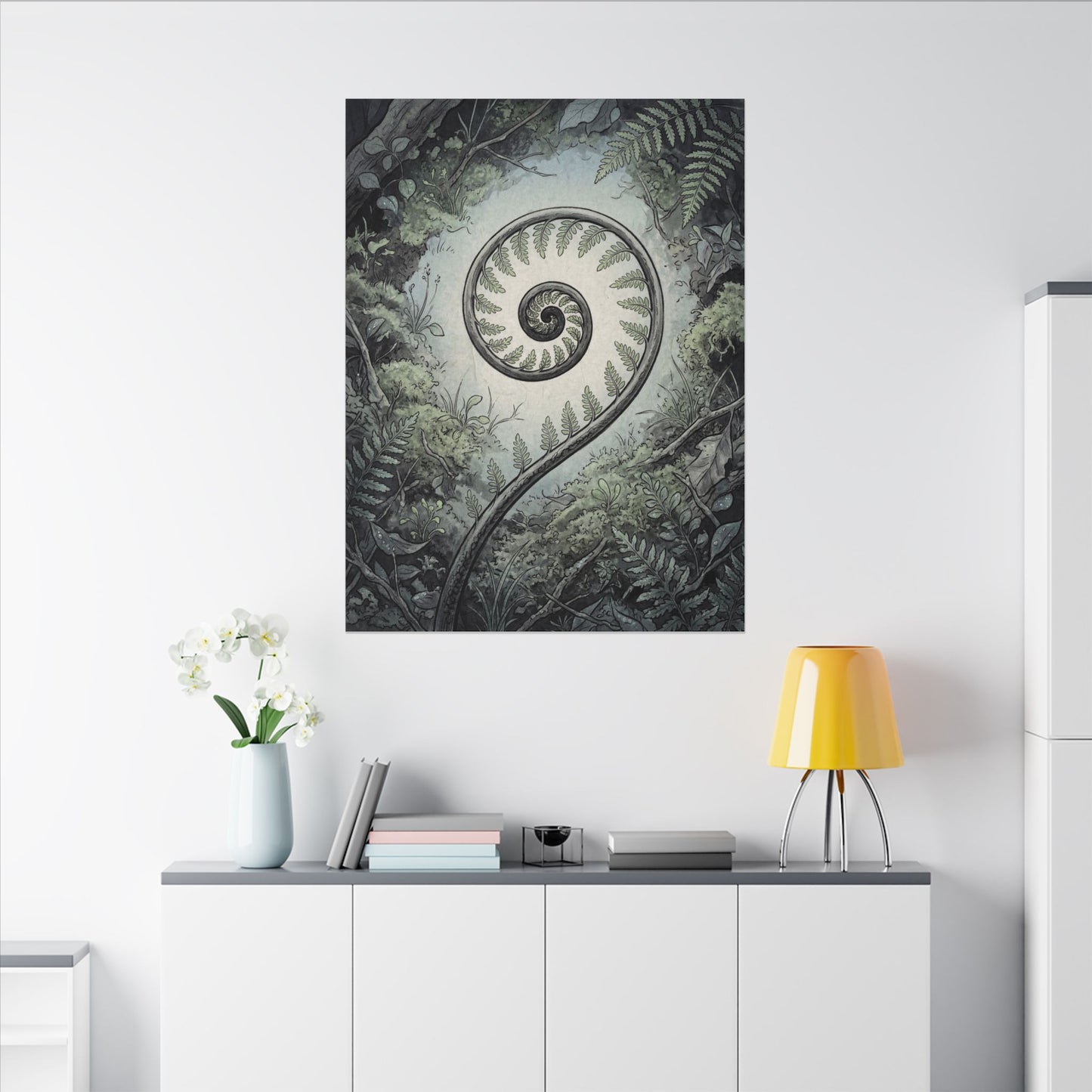 Zen Fern Unfurling in Dawn | Ukiyo E Inspired Canvas Art