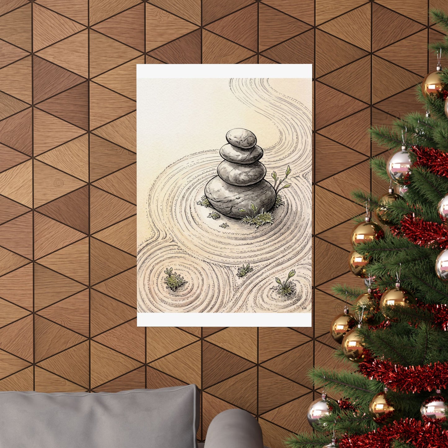 Ma River Stones Wall Art Print - Zen Karesansui