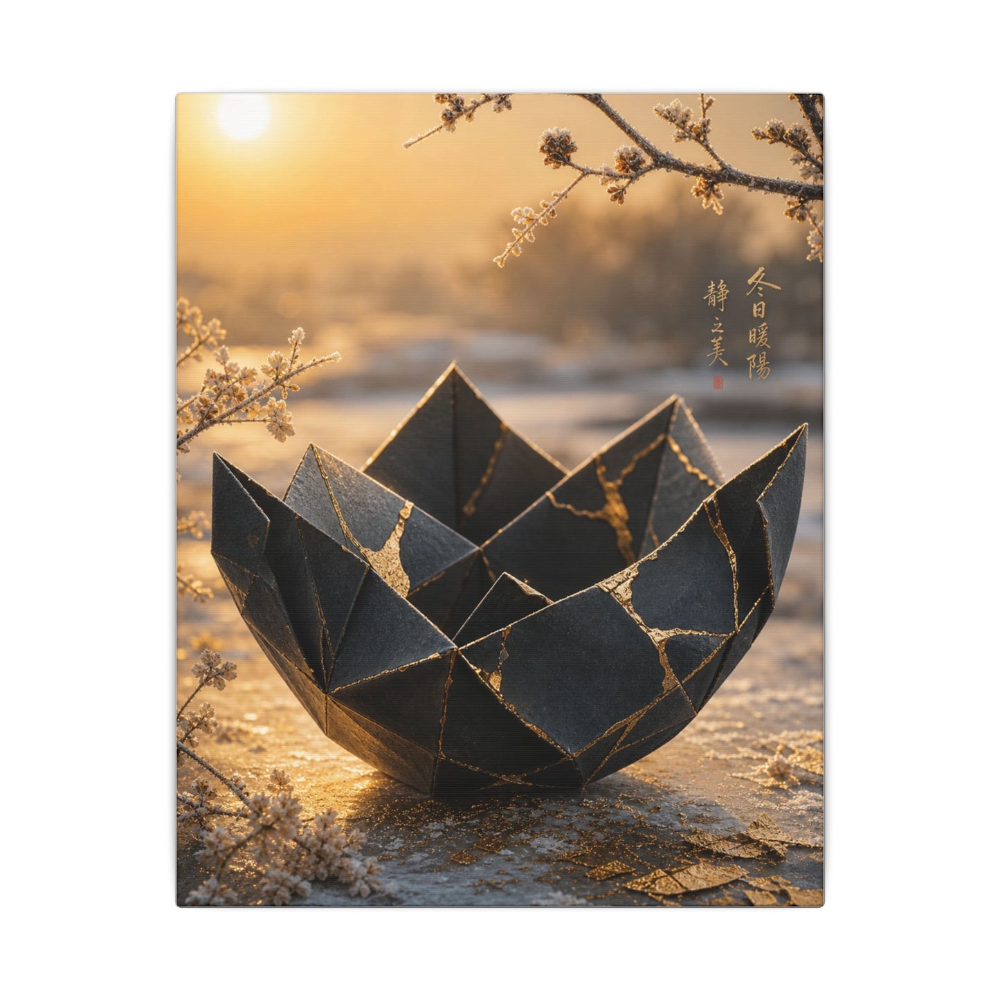 Kintsugi Paper Fold in Golden Hour | Gold Repair Canvas Art