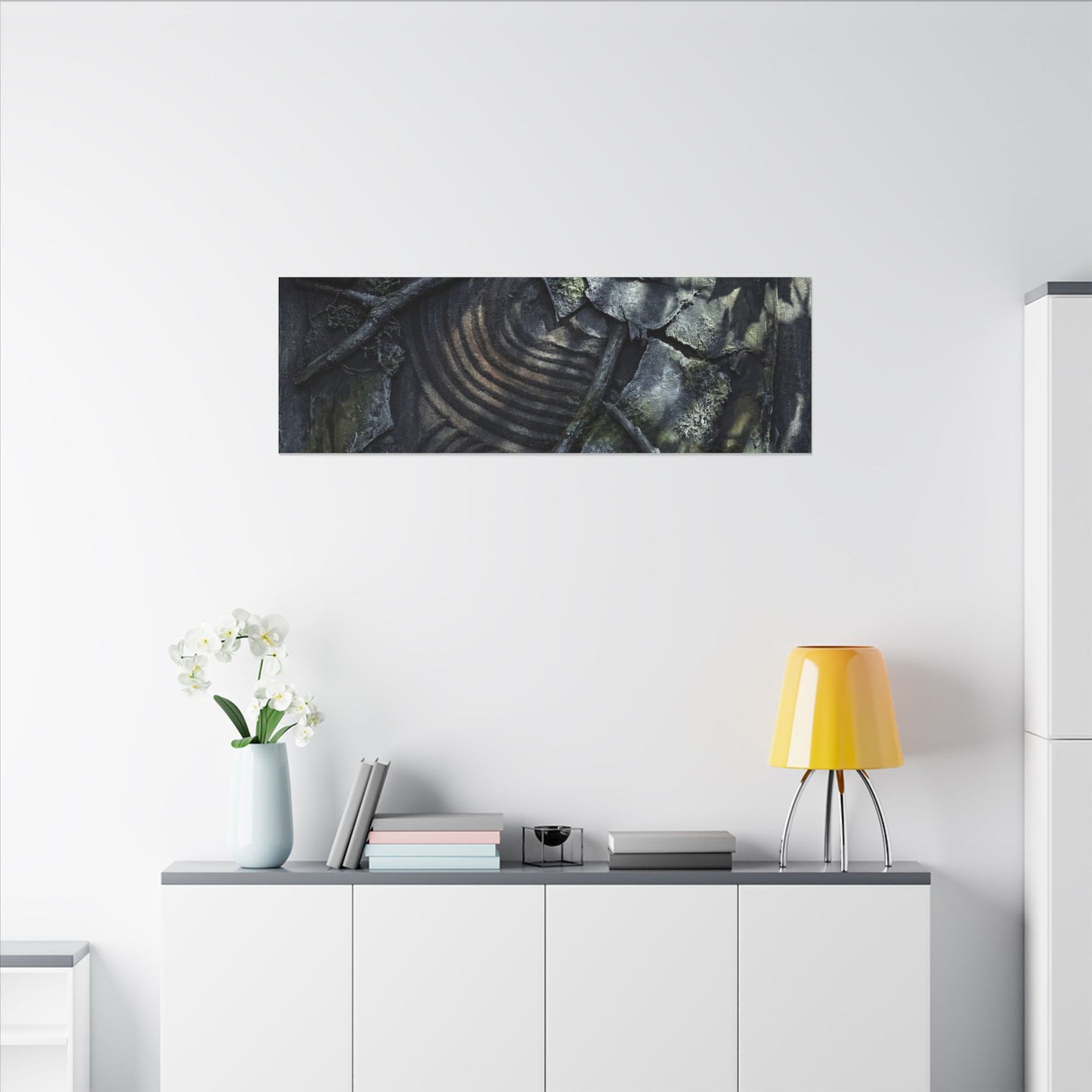 Rock Garden Canvas Art | Winter Dark Japandi Dark Texture Art