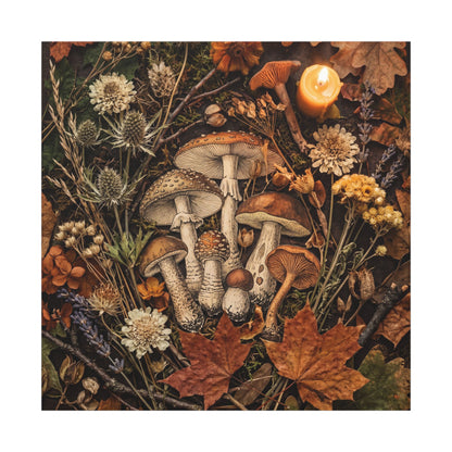 Autumn Dried Flowers Mushroom Illustration Canvas Art | Earthy Decor