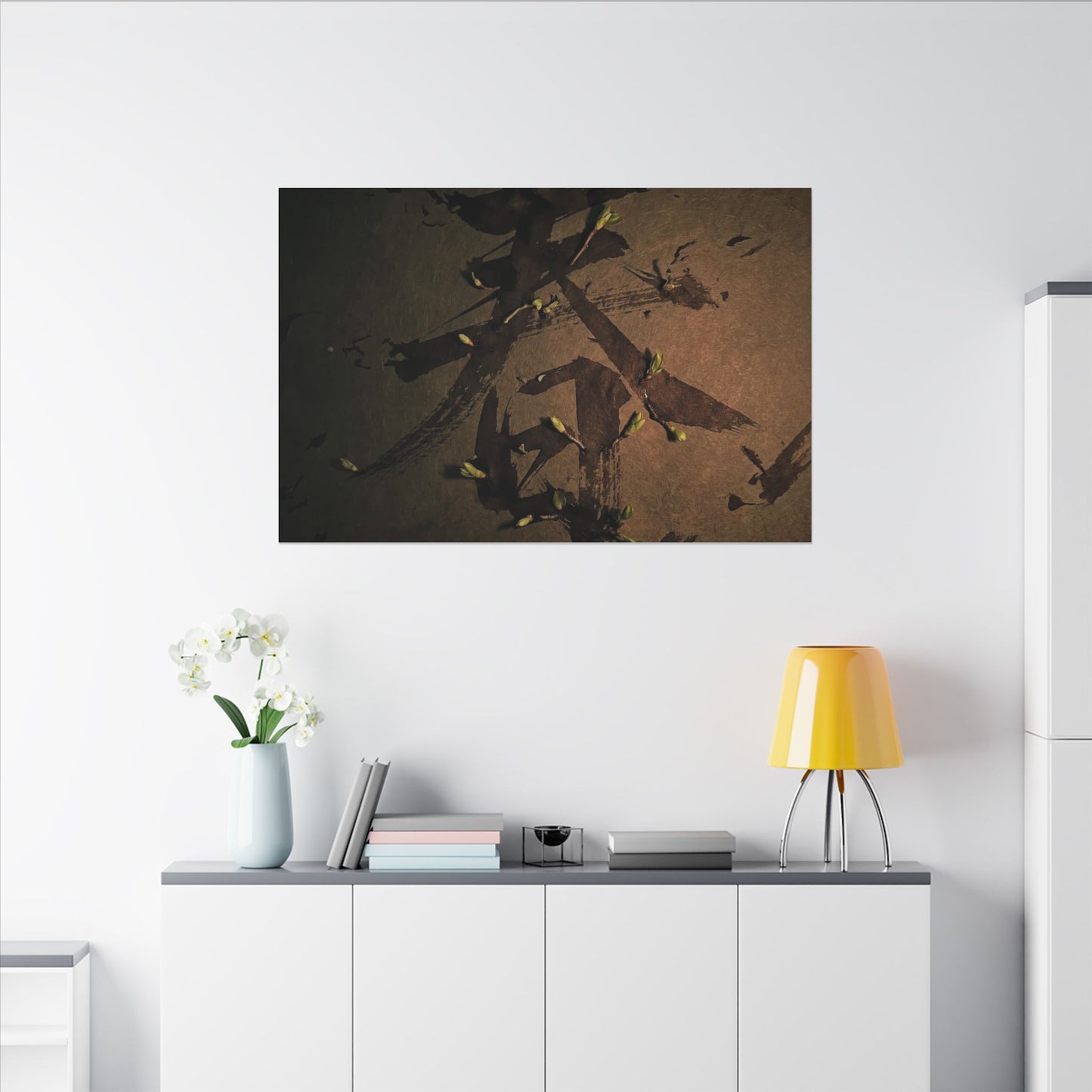 Calligraphy Shadow Zen Canvas Art | Bold Dark Japandi Art