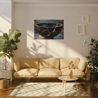 Ceramic Bowl Canvas Art | Winter Kintsugi Gold Repair Art