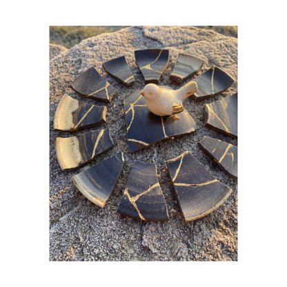 Kintsugi Broken Pottery in Golden Hour | Gold Repair Wall Art Print