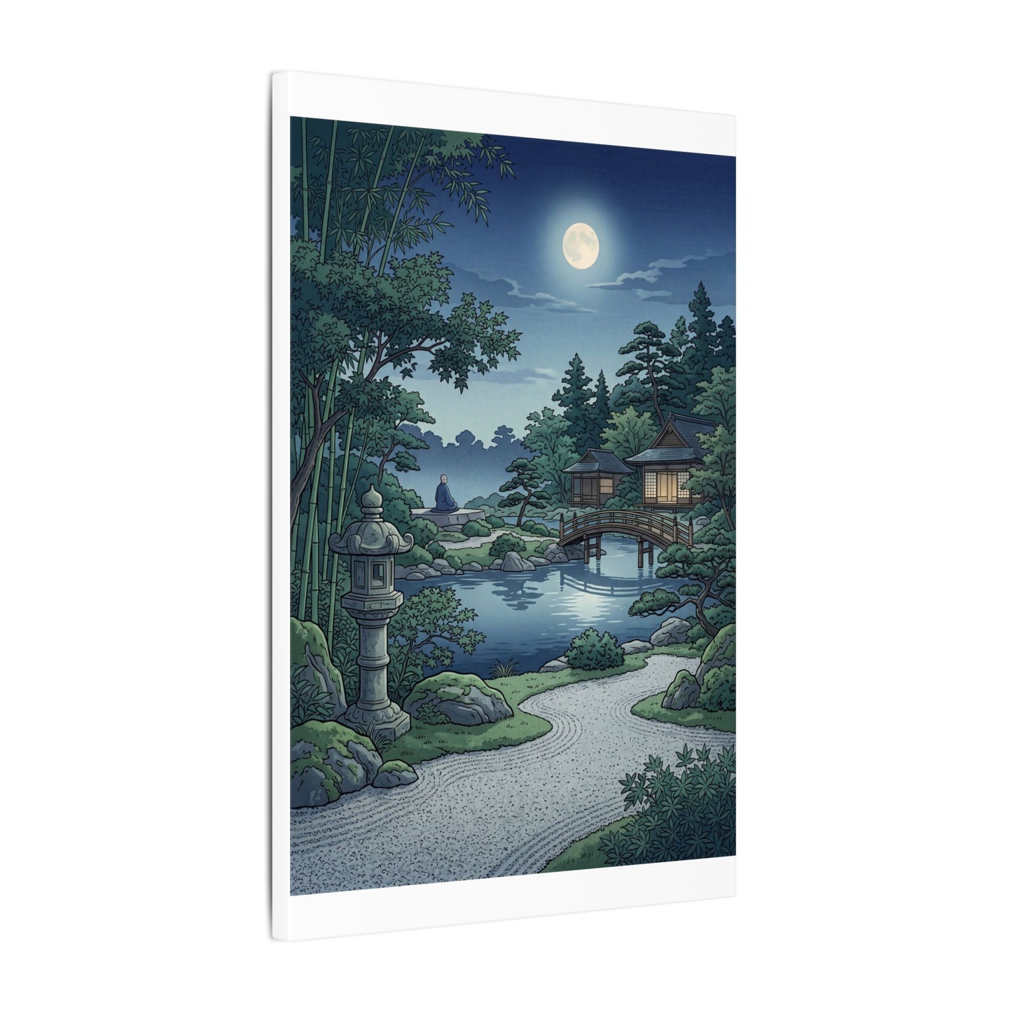 Summer Moonlit Garden Ukiyo E Inspired Canvas Art | Serene Decor
