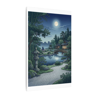 Summer Moonlit Garden Ukiyo E Inspired Canvas Art | Serene Decor