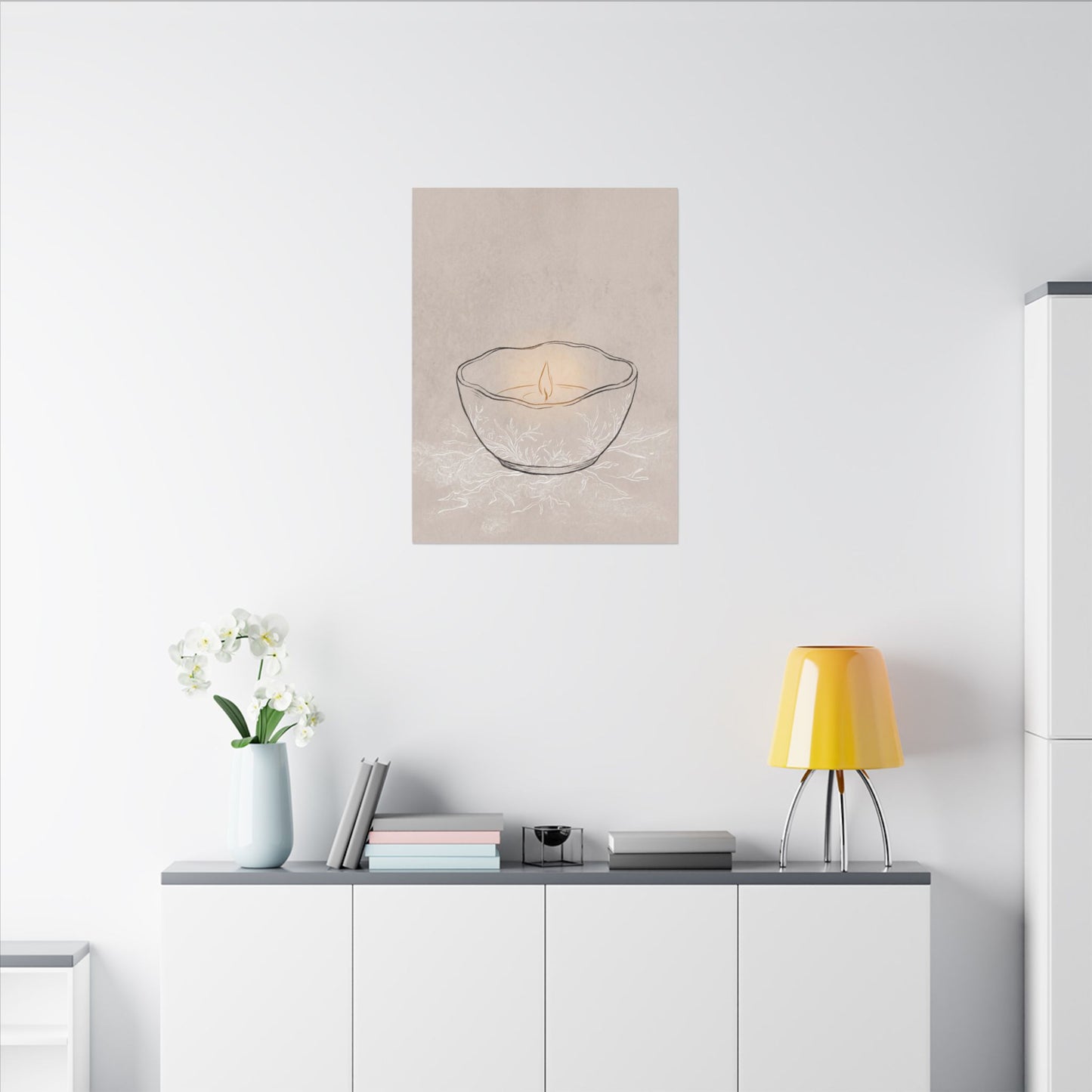 Ceramic Bowl Minimal Line Canvas Art | Neutral Japandi Art