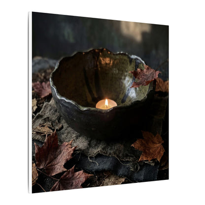 Candlelight Ceramic Bowl Canvas Art - Dark Japandi Kanso
