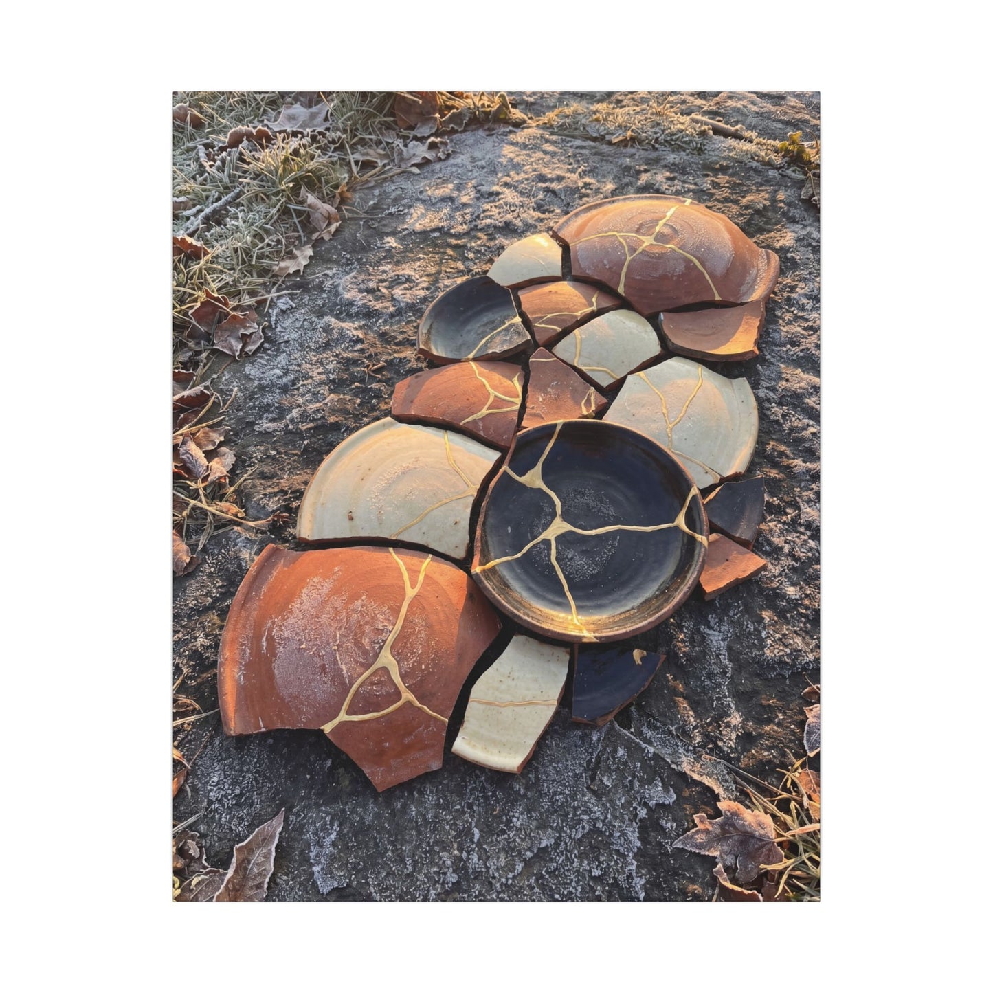 Winter Broken Pottery Gold Vein Canvas Art | Beautiful Decor