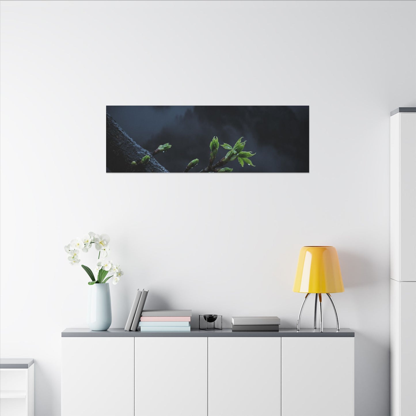 Moonlight Mountain Mist Canvas Art - Dark Japandi Kanso