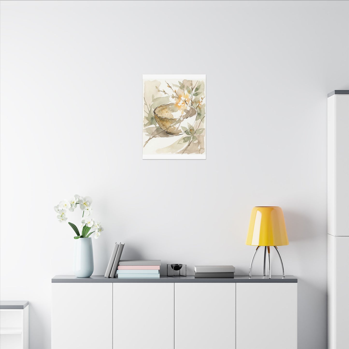 Spring Ceramic Bowl Watercolor Canvas Art | Neutral Decor