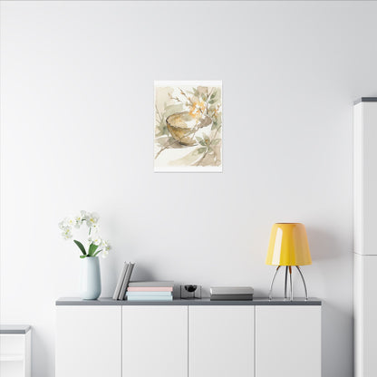 Spring Ceramic Bowl Watercolor Canvas Art | Neutral Decor