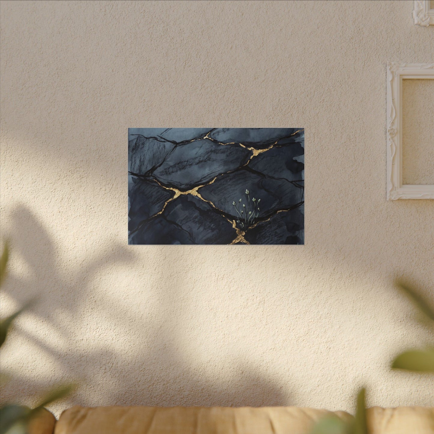 Mono No Aware Cracked Earth Canvas Art - Dark Japandi Charcoal Ink