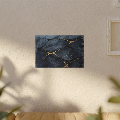 Mono No Aware Cracked Earth Canvas Art - Dark Japandi Charcoal Ink