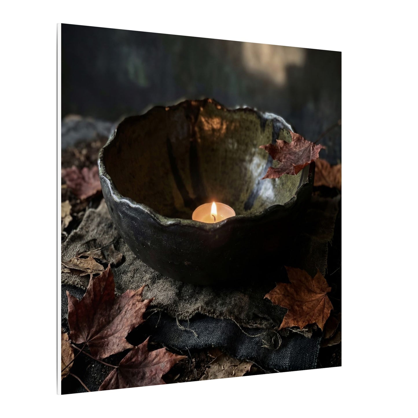 Candlelight Ceramic Bowl Canvas Art - Dark Japandi Kanso