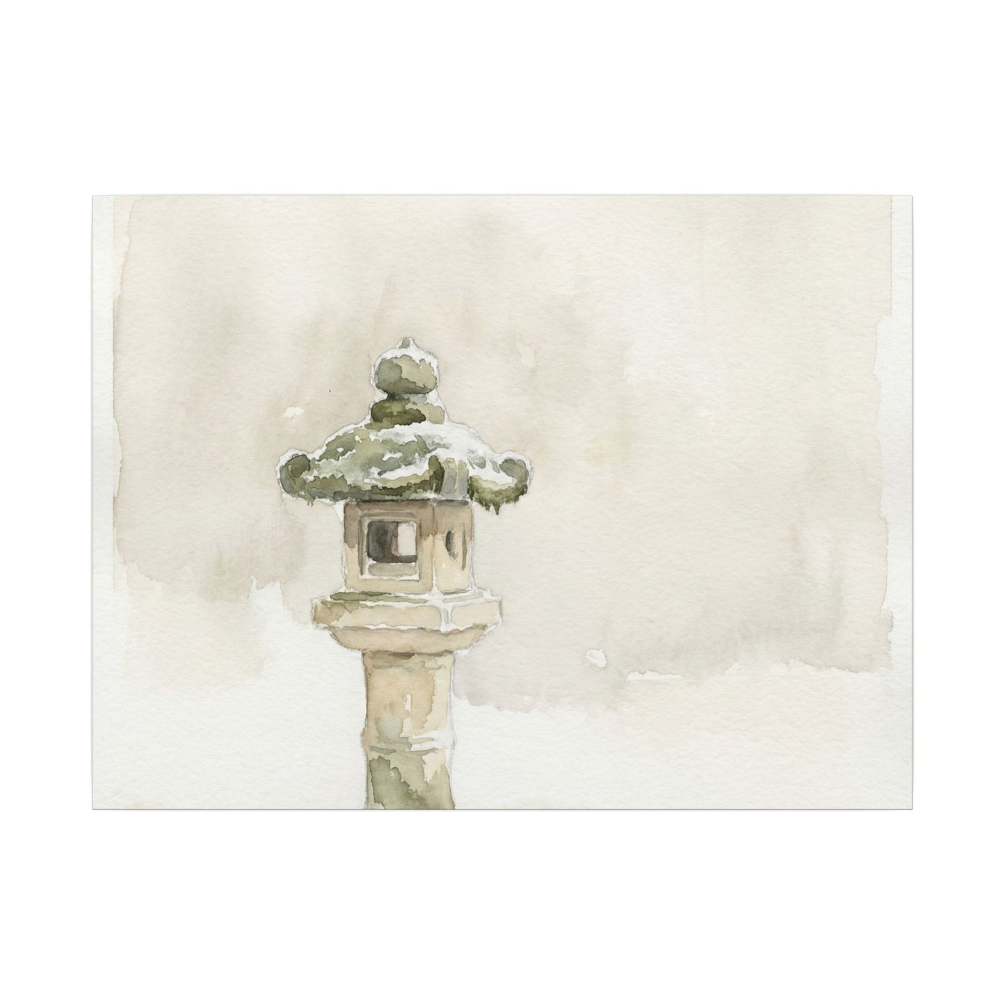 Stone Lantern Winter Canvas Art | Japandi Earthy Design Art Print