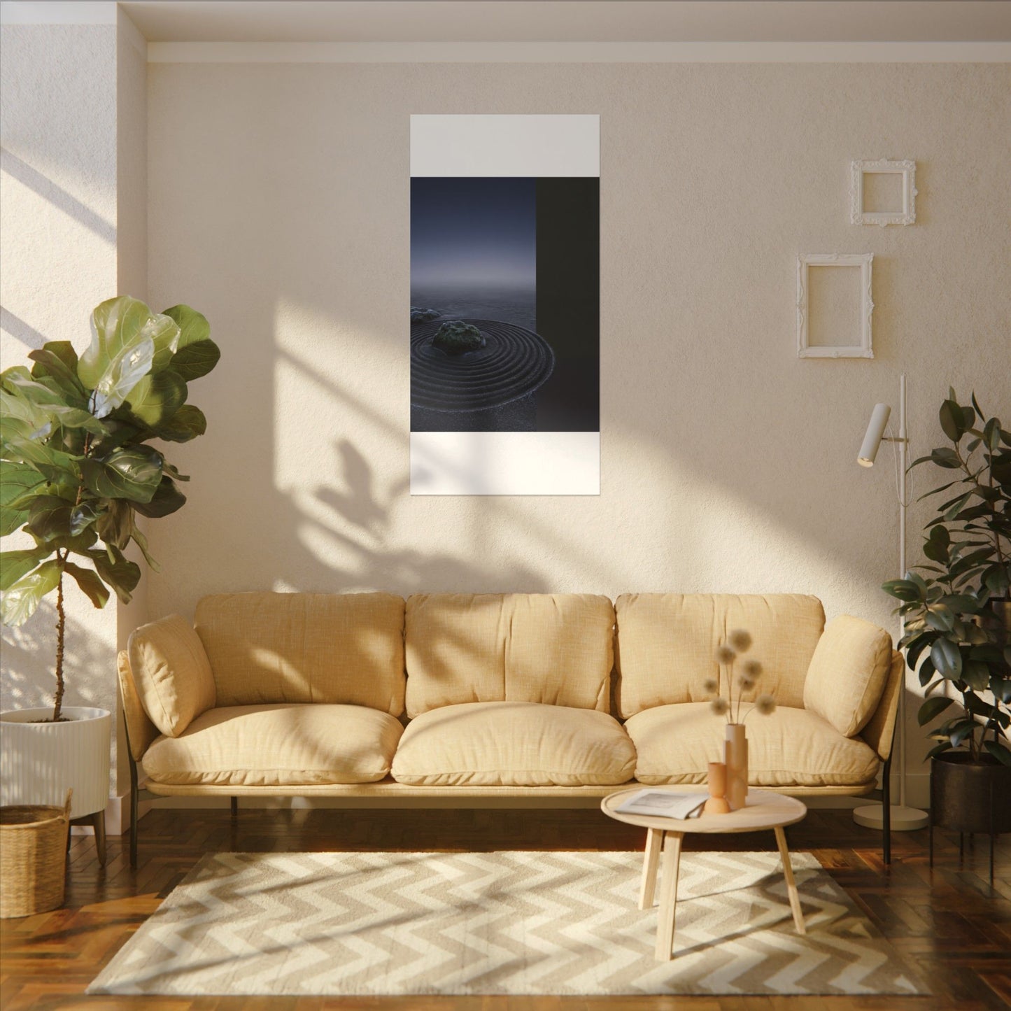 Ma Rock Garden Canvas Art - Dark Japandi Moody Minimal