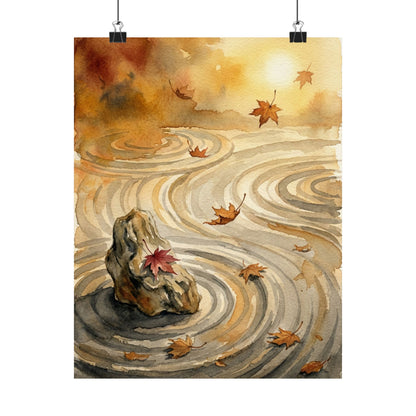 Japandi Rock Garden in Golden Hour | Watercolor Wall Art Print