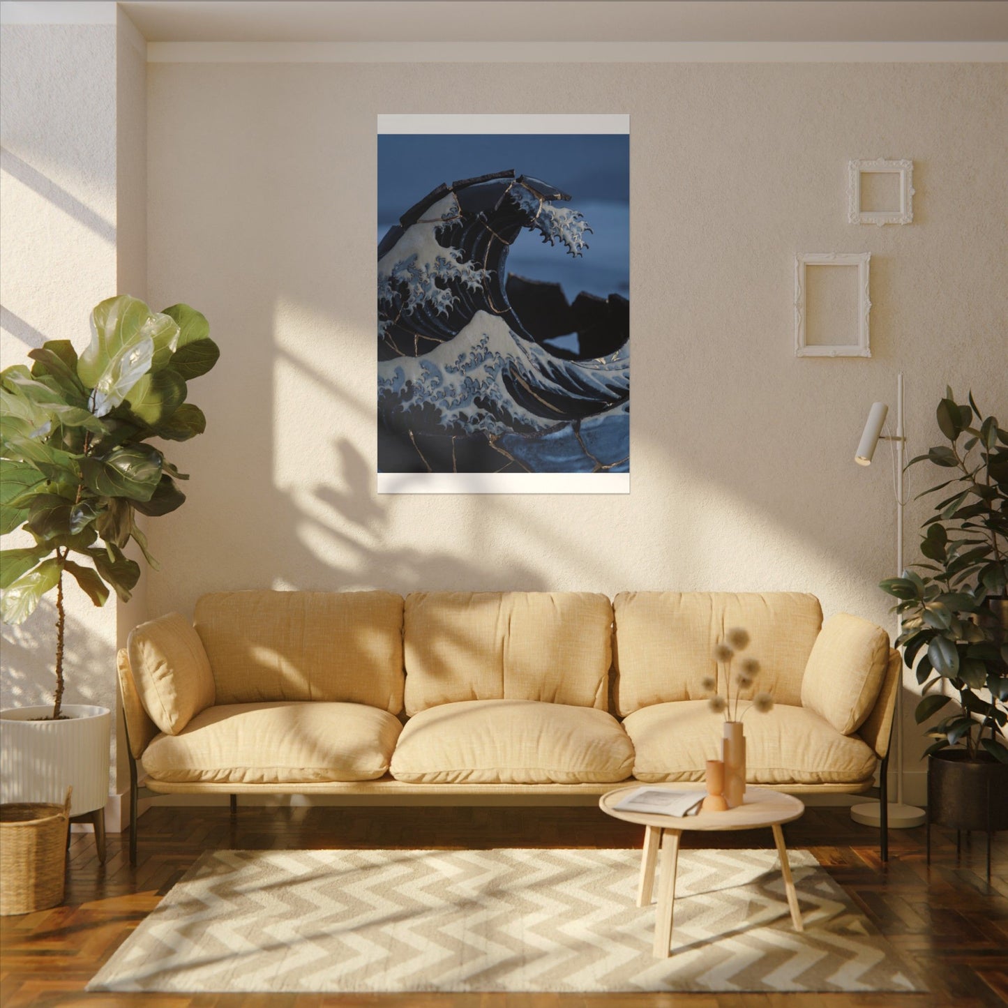 Ocean Wave Canvas Art | Winter Kintsugi Gold Repair Art