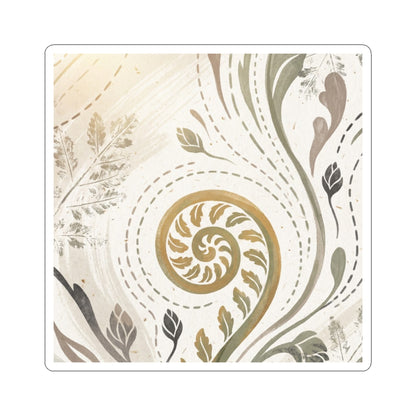 Warm Fern Unfurling Sticker - Japanese Pattern Japandi Art Print