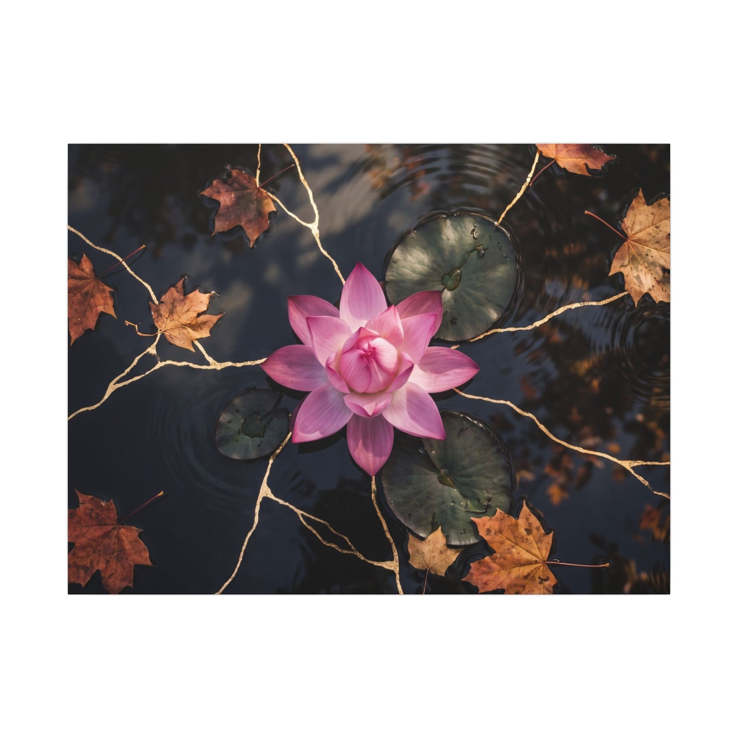 Ma Lotus Flower Canvas Art - Kintsugi Gold Vein