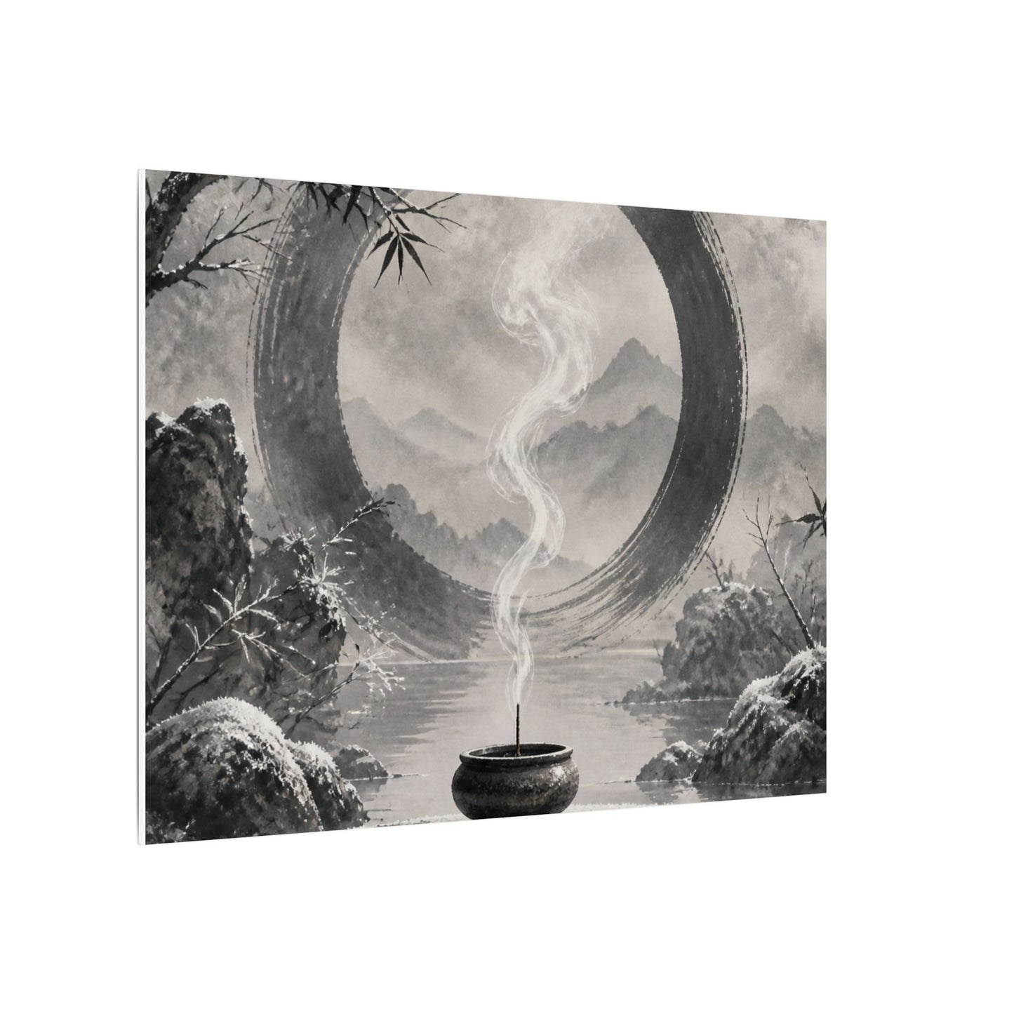 Incense Smoke Canvas Art | Winter Zen Sumi E Art