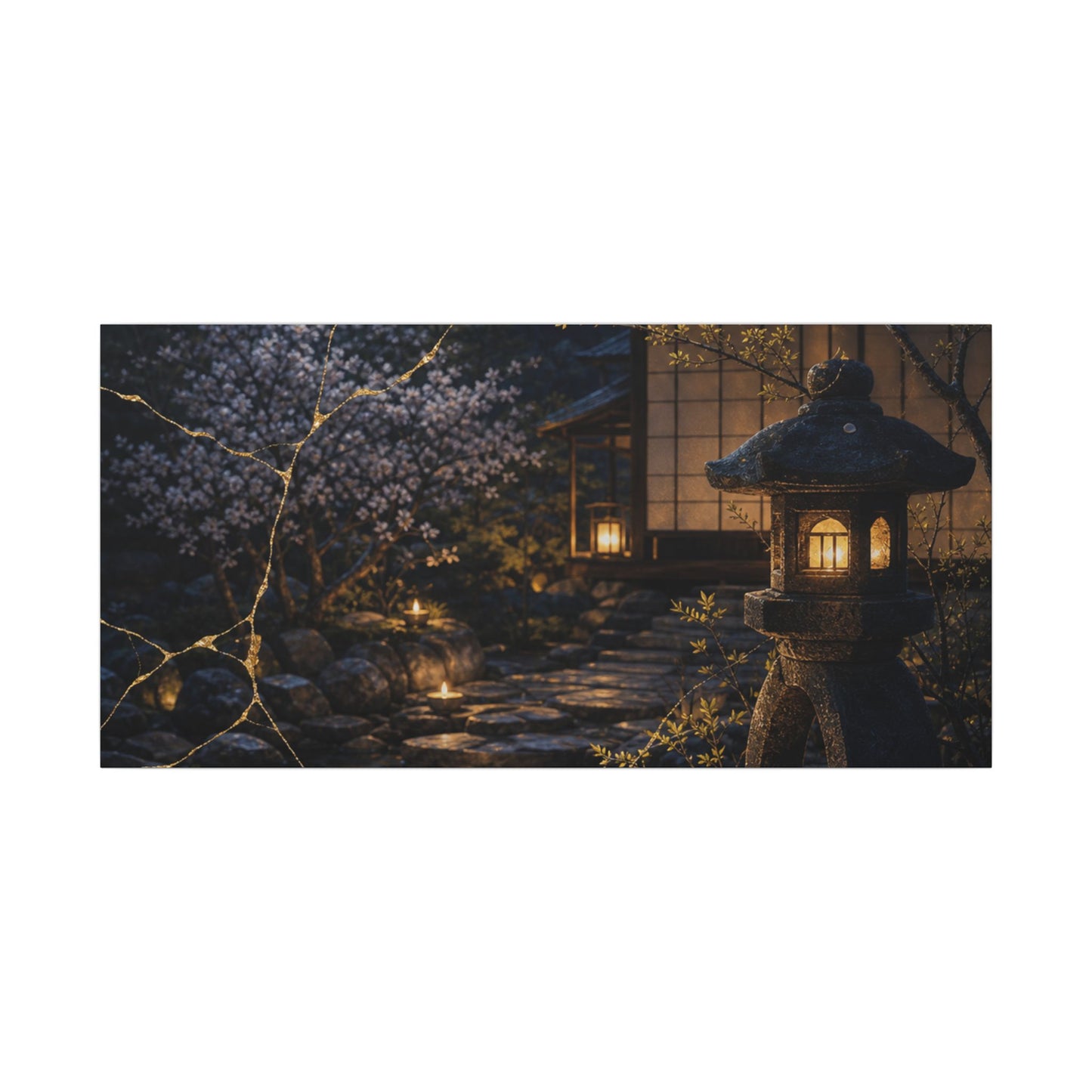 Seijaku Moonlit Garden Canvas Art - Kintsugi Gold Vein